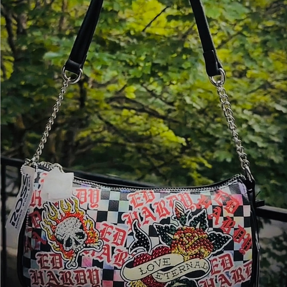 Ed Hardy Black and Red Shoulder Bag
